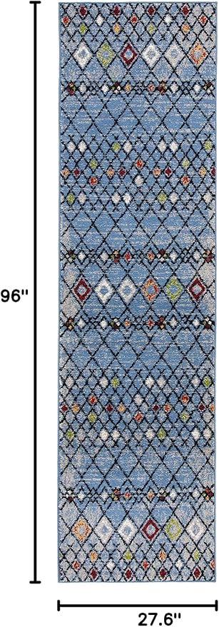 SAFAVIEH Amsterdam Collection Runner Rug - 2'3" x 8', Blue & Ivory, Moroccan Boho Design, Non-Shedding & Easy Care, Ideal for High Traffic Areas in Living Room, Bedroom (AMS115M)