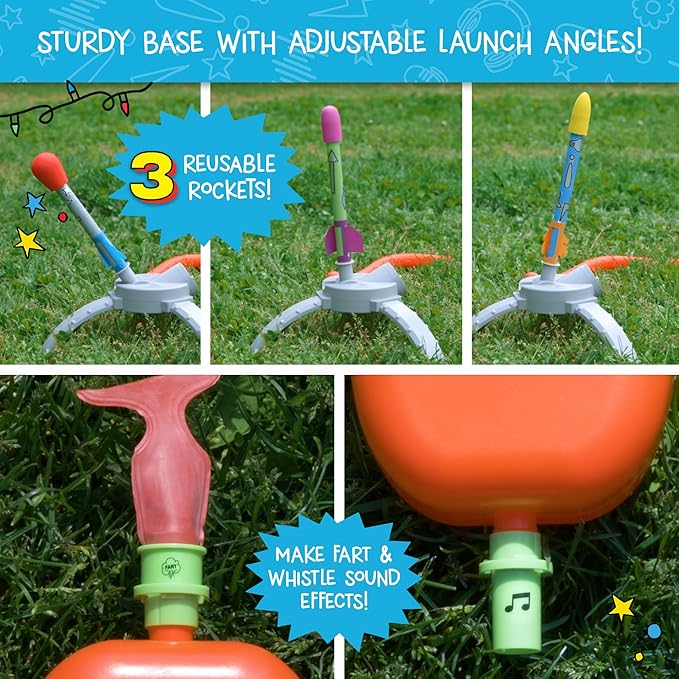 Thames & Kosmos Wow in The World Ultimate HIGH-Flying AIR Rocket Launch Up to 100ft, Fun Sound Effects, Kids Outdoor Toy, Companion Audio Content, Bonus Reusable Science Tool, STEM Toy Kids 4