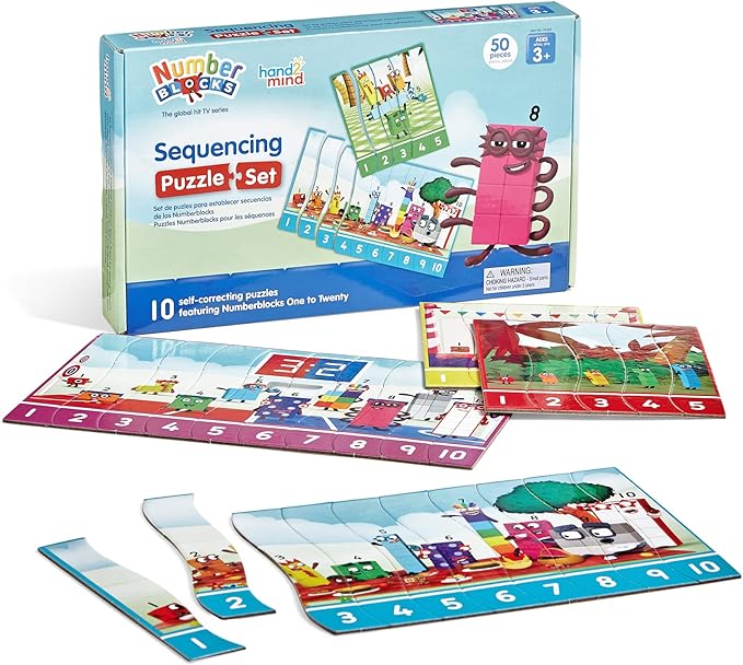 hand2mind Numberblocks Sequencing Puzzle Set, Sequence Cards, Matching Game, Math Toys, Toddler Educational Toys, Preschool Learning Activities, Kids Birthday Gifts, Easter Basket Stuffers for Kids