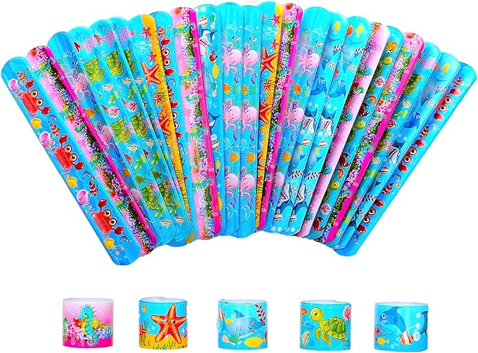 Ocean Animal Slap Bracelets for Party Favors,24PCS Friendship Bracelets for Ocean Theme Party Supplies Decorations Snap Animal Wristands for Party Gift Bag Filler