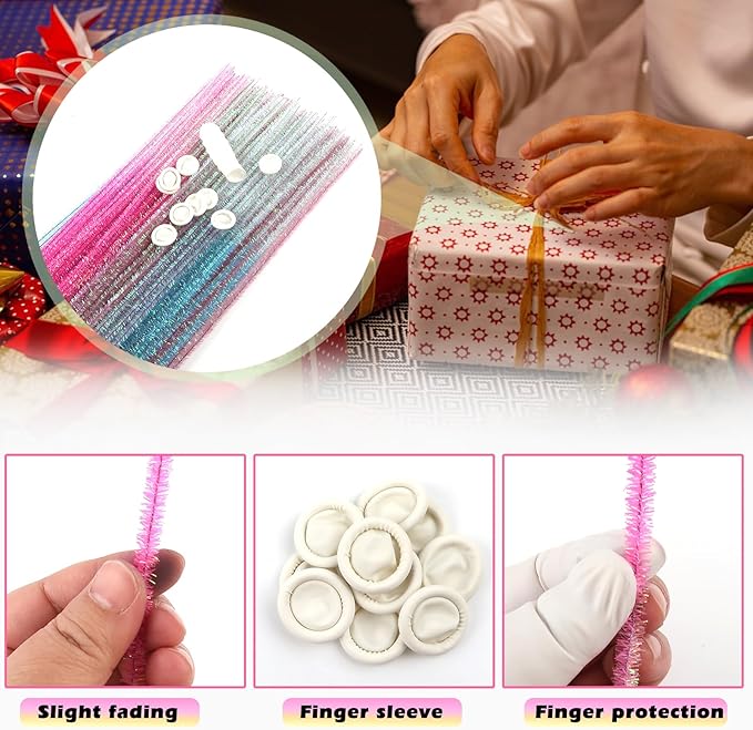 TOAOB 100pcs Gradient Glitter Pipe Cleaners 10 Colors Chenille Stems for Crafts 12 Inch Fuzzy Sticks Craft Supplies for DIY Art Craft Projects Home Decorations