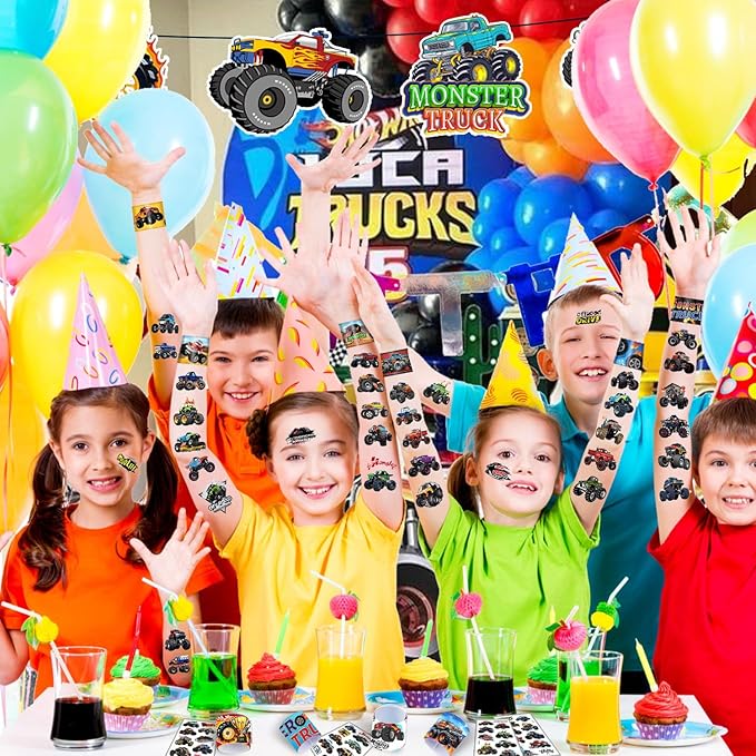 Monster Truck Party Favors 24 Pcs Monster Truck Slap Bracelets 80 Pcs Monster Truck Tattoos Monster Truck Birthdays Party Supplies Decorations Gifts for Kids Boys Classroom Rewards