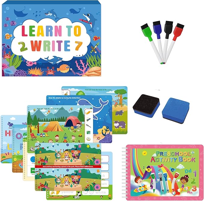 TIIANO Montessori Educational Toys for Toddlers - Preschool Learning Activities for 2-4 Year Olds, Dry Erase Marker Set with Kindergarten Workbooks, Preschool Classroom Must-Haves Recently