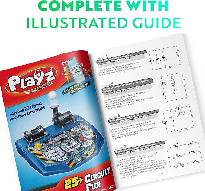 Playz Electrical Circuit Board Engineering Kit for Kids with 25+ STEM Projects Teaching Electricity, Voltage, Currents, Resistance, & Magnetic Science | Gift for Children Age 8, 9, 10, 11, 12, 13+