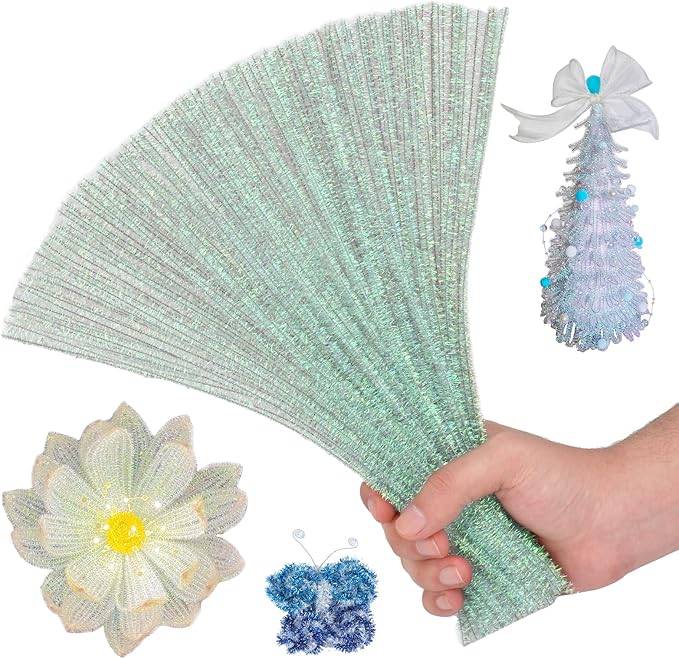 Hssugi Pipe Cleaners, 100PCS Christmas Pipe Cleaners Craft Supplies, Glitter Dazzling Color Pipe Cleaners Bulk Fuzzy Sticks for DIY Art and Craft Projects Home Decoration