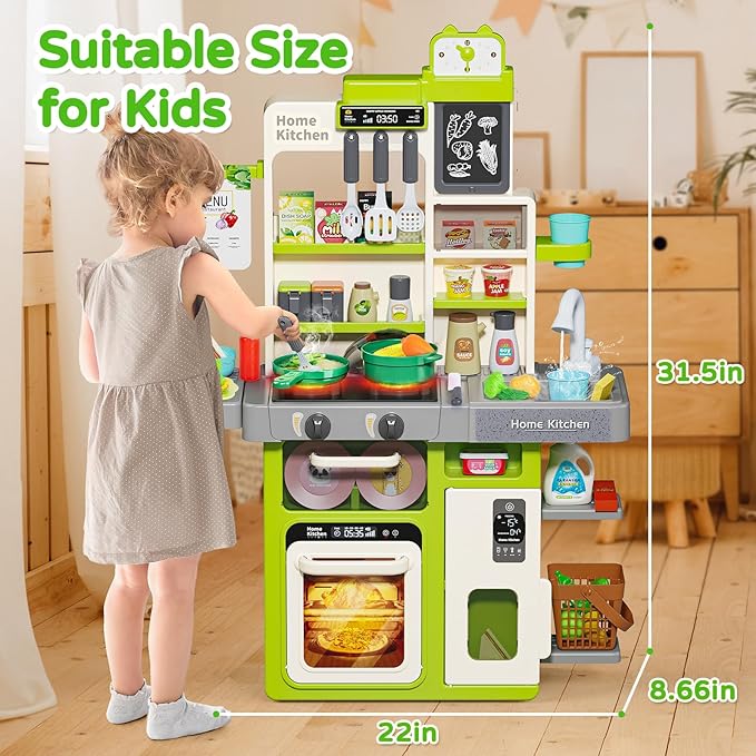 Letapapa Kids Pretend Play Kitchen Set, Kitchen Toys with Realistic Sound & Light, Cooking Stove, Sink, Play Food and Kitchen Accessories, Pretend Kitchen Playset Gifts for Toddlers Girls Boys