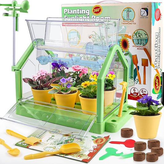 Kids Growing Plant Kit, Lorvain Gardening Set for Kids Education Science Grow House Planting Kit with Compass Irrigation System Terrarium Kit Toddler Garden Set for Boys Girls