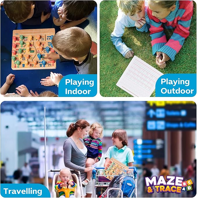 Maze & Trace Alphabet Double-Sided 8in1 Modes! Montessori Toy for Toddlers 3-6 Years. Wooden Puzzle, Flashcards, Tracing & 100+ Sight Words. Encourages Early Literacy & Motor Skills!