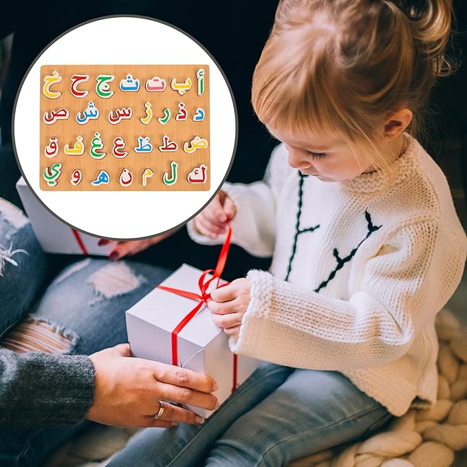 1 Set Wooden Arabic Alphabet Puzzle Childrens Montessori Preschool Education Hand Grip Puzzle Game for Kids Wooden Toys Educational Arabic Learning for Kids