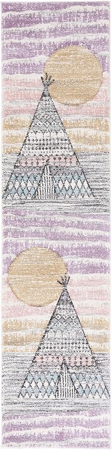 SAFAVIEH Carousel Kids Collection Runner Rug - 2'3" x 6', Grey & Pink, Boho Design, Non-Shedding & Easy Care, Ideal for High Traffic Areas for Boys & Girls in Playroom, Nursery, Bedroom (CRK117F)