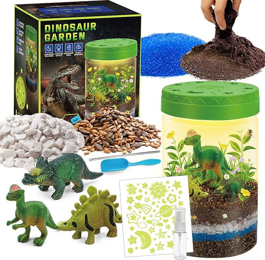 Light-Up Dinosaurs Terrarium Kit for Kids, Glow in Dark Dinosaur Toys for Boys Educational, Science Kit for Kids Ages 4 5 6 7 8-12 Year Old, Dinosaur Toys for Kids, Kids Science