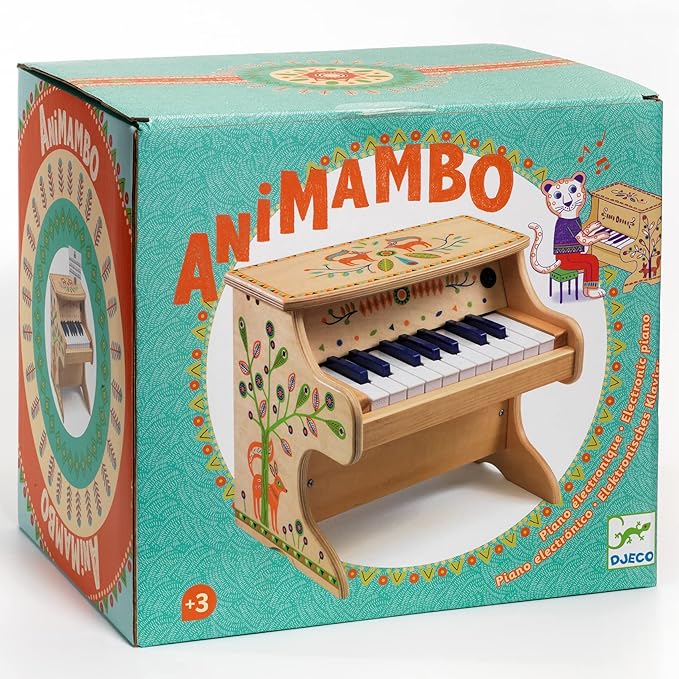 DJECO Animambo Electric Piano 18 Keys - Safe Music Instrument for Kids, Cute Toddler Piano, Educational Musical Toy Keyboard for Creativity, Imagination & Rythym - Toys for 3+ Years Girls & Boys