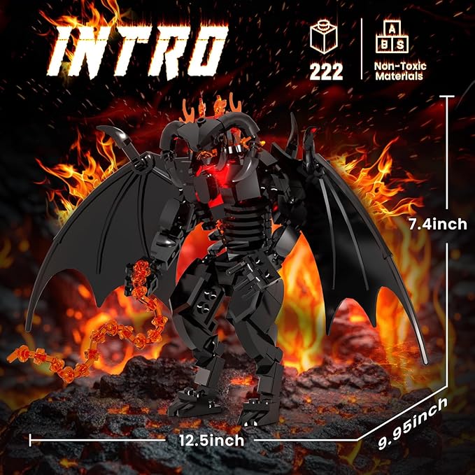 Figure Balrogs Monster Building Block Set Balroged of Moria Bricks Demons Model Toys Gifts,Building Blocks Set, Bat Robot Figure with Wings and Lava Accessories