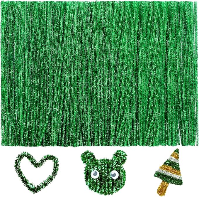 200pcs Pipe Cleaners, Pipe Cleaners for Crafts, Craft Supplies Chenille Stems for Art&Craft Christmas DIY Projects(12inch*6mm,Green Glitter)