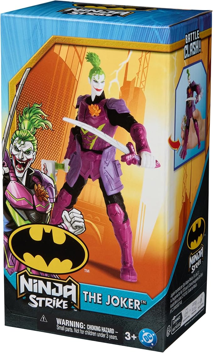 DC Comics, Batman Battle Clash 6” Ninja Strike The Joker Action Figure with 2 Ninja Accessories, Super Hero Kids Toys for Boys and Girls Ages 3 & Up