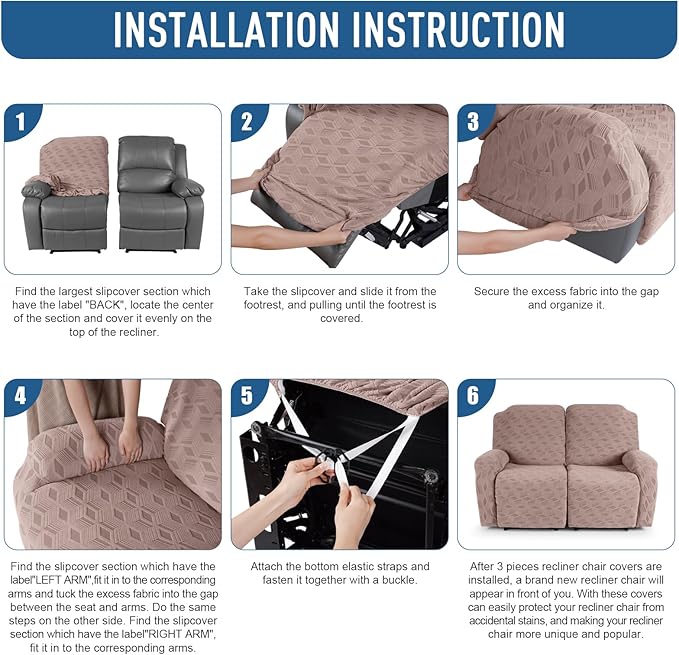 TAOCOCO Recliner Loveseat Cover, Stretch Jacquard Reclining Loveseat Cover Furniture Protector Sofa Slipcovers 2 Seat Recliner Covers with Elastic Bottom for Kids, Pets (Khaki)