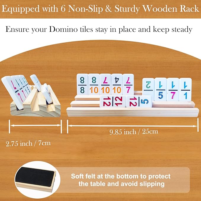 2-6 Players Mexican Train Dominoes Set with Numbers, 6 Wooden Racks, 91 Tiles, Portable Case, Dominos Set for Adults, Board Games for Adults, Valentines Day Gifts for Him Her Men Women Mom Dad