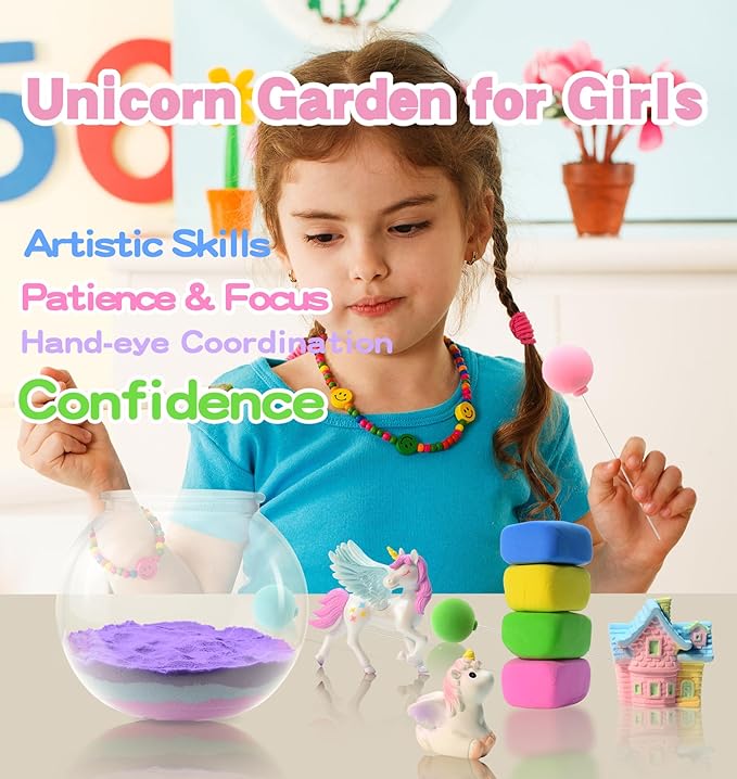 Unicorn Light Up Terrarium Kit for Kids - Birthday Gifts for Girls Ages 4 5 6 7 8-12 Year Old - Arts and Crafts for Girls - LED Night Light Bedroom Decor -Christmas Gifts for Girls