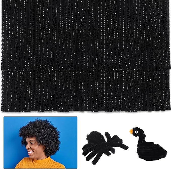 Zlulary 600 PCS Pipe Cleaners, Black Pipe Cleaners for Hair, Pipe Cleaner Crafts Fluff Fuzzy Stick Pipe Cleaners Bulk for Wig Weaving DIY Halloween Decorations