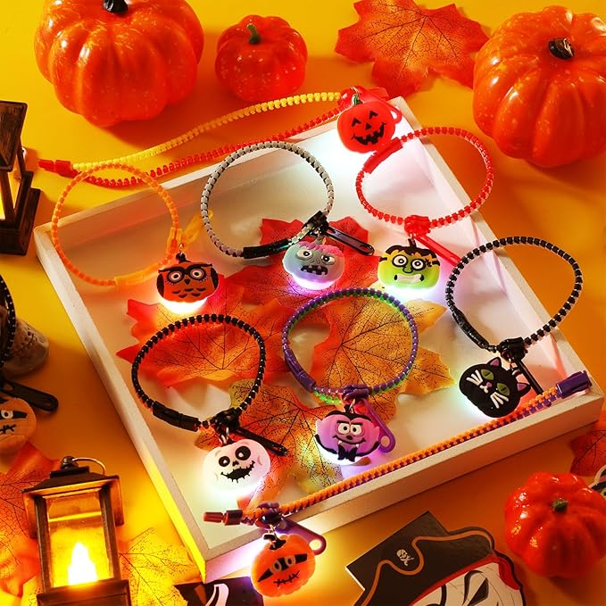 Capoda Halloween Party Favor Zipper Bracelets Bulk Trick or Treat Bracelets Halloween Bracelets Set Halloween Party Favor Wristbands for Girls Halloween Goodie Bag Fillers Party Favors(32 Pcs)