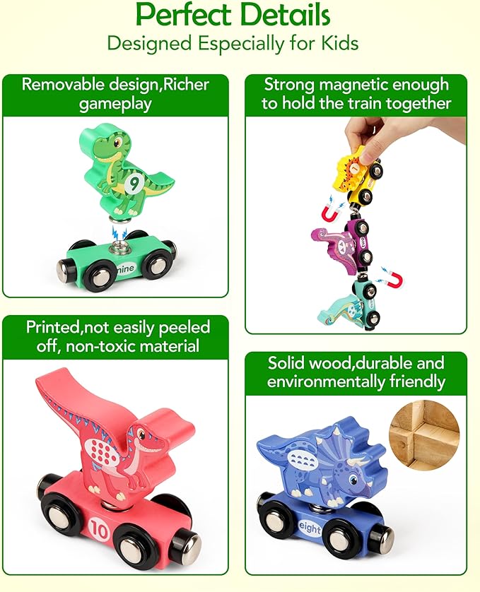 Vanmor Wooden Dinosaur Train Set for Toddlers - Magnetic Dinosaur Toys and Number Train, Perfect for Toddler Activities, Birthdays, and Educational Gifts for Boys Aged 3-5,Dinosaur Easter Gift