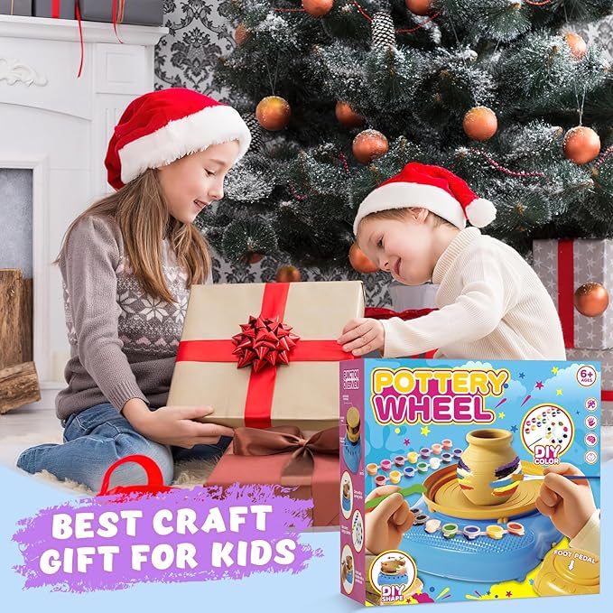 TingingYuli Pottery Wheel for Kids with Clay Kit - Arts and Crafts for Kids Ages 6-8 8-12, Complete Pottery Kit with Air Dry Clay and Painting Tools, Easter Christmas Birthday Gift for Boys Girls