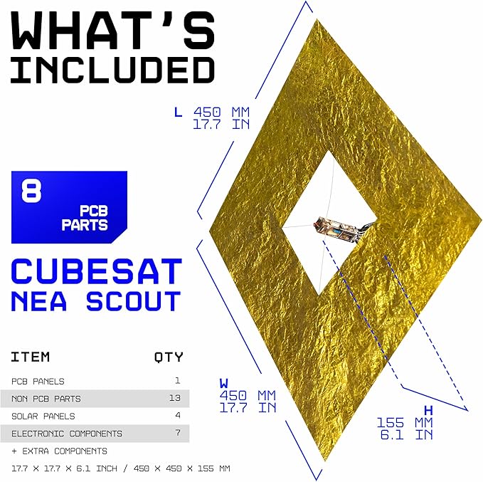Space O DIY Engineering Kit - Near Earth Asteroid Scout Model Kit - NEA Scout Science Toy Kit - Educational STEM Kit, Electrical Engineering Kit - DIY Toy Gift for Adults, Teens, Kids 14+