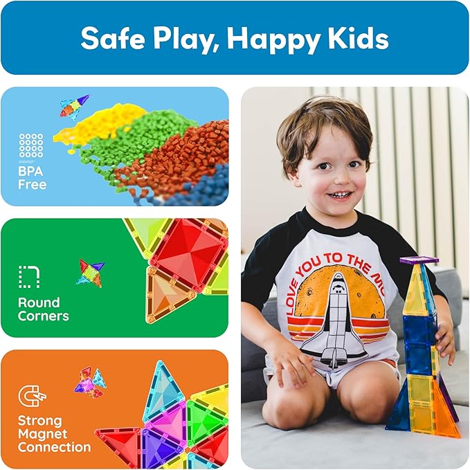 PicassoTiles 100 Pieces Magnetic Tiles Building Blocks Mini Size Diamond Series Magnet Toys Travel Size On-The-Go Construction Sensory Toys Gifts Educational Set STEM Learning Kit Playset PTM100