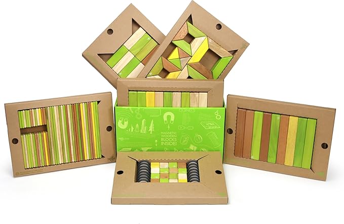 130 Piece Tegu Classroom Magnetic Wooden Block Set, Jungle