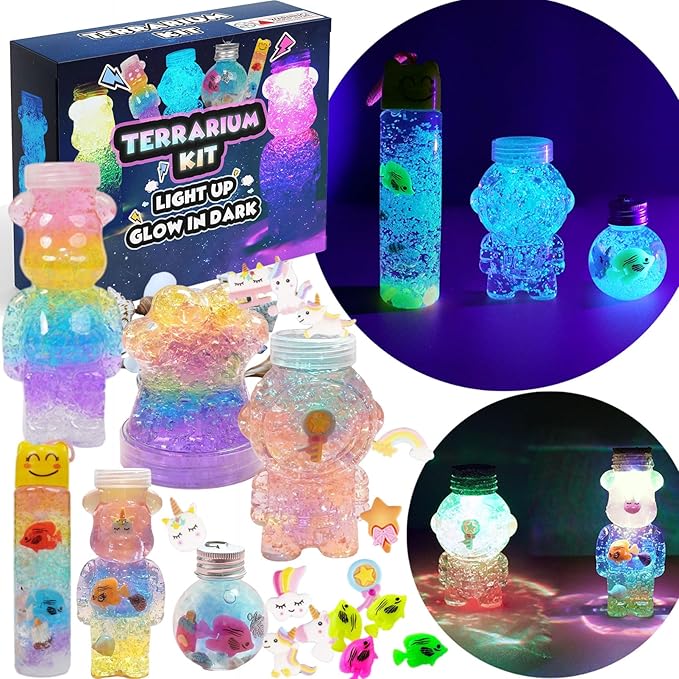Suxkbo Terrarium Crafts Kit for Kids-5 Crafts Kits Light Up,Kids Arts and Crafts Glow in Dark Unicorn Birthday Gifts Toys for Girls Ages 5 6 7 8 9 10 Year Old for Girls Boys