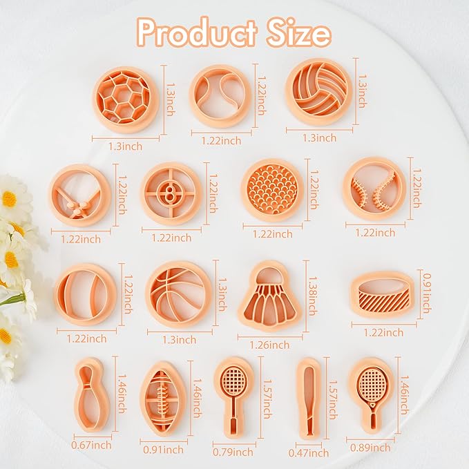 Puocaon Sports Polymer Clay Cutters - 16 Shapes Clay Cutters for Jewelry Making, Sports Theme Clay Earring Cutters, Tennis Badminton Billiards Clay Cutters, Plentiful Sports Clay Jewelry Cutters Set