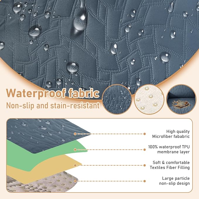 100% Waterproof Recliner Chair Covers for Reclining Chair, Small Recliner Covers That Stay in Place, Non-Slip Recliner Armchair Cover with Pockets for Kids, Pets, Dogs, Cat, Washable,Gray blue