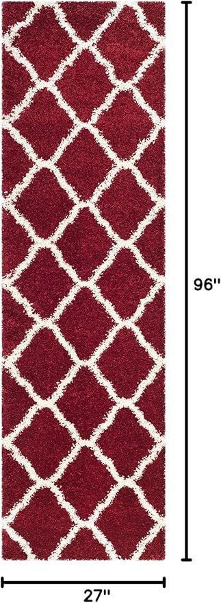 SAFAVIEH Hudson Shag Collection Runner Rug - 2'3" x 8', Red & Ivory, Moroccan Trellis Design, Non-Shedding & Easy Care, 2-inch Thick Ideal for High Traffic Areas in Living Room, Bedroom (SGH283R)