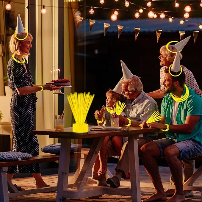 75 Glow Sticks Bracelets and Necklaces, 8'' Glowsticks Bulk Pack Bright Glow in the Dark Party Supplies for Kids (Yellow)