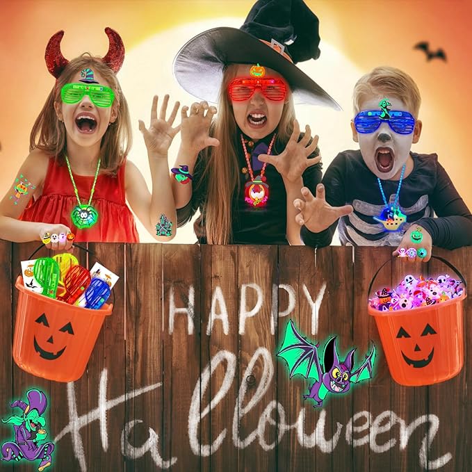 36Pack Halloween Party Favors for Kids, Light Up Halloween Toys Bulk for Trick Or Treat, Led Rings Glasses Necklaces Bracelets, Halloween Goodie Bag Fillers Stuffers, Glow in The Dark Party Supplies
