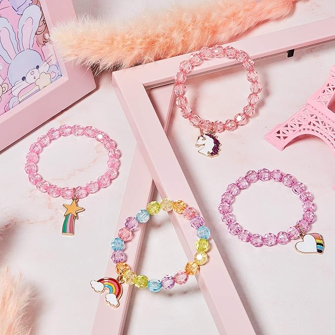 Hicarer 9 Pieces Unicorn Girls Bracelets for Toddler Little Girls Rainbow Bracelets Princess Colorful Cute Beaded Jewelry for Gift Goodie Bag Stuffers Birthday Party Favors(Crystal Style)