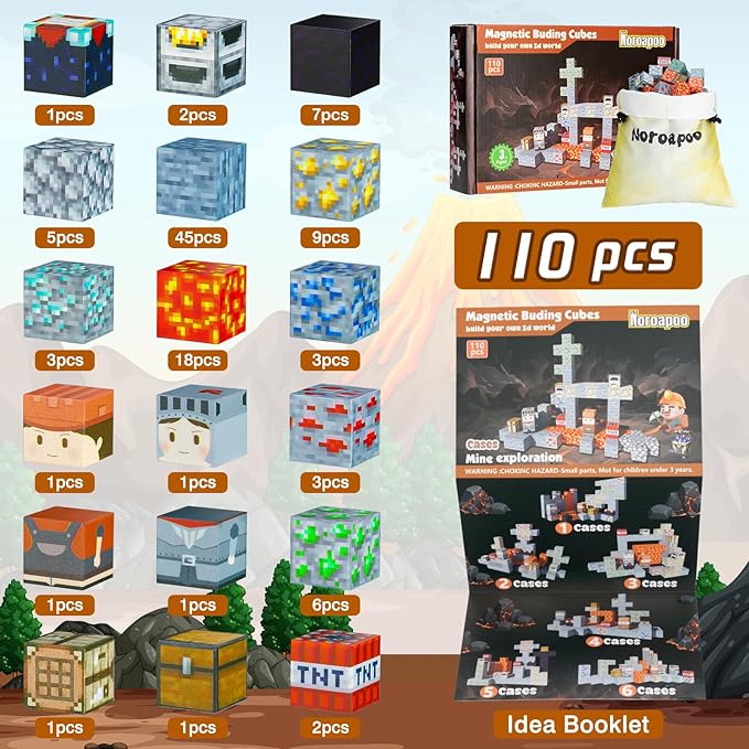 110Pcs Magnetic Blocks Craft World Set, Magnetic Blocks Le Building go Toys for Kids,STEM Sensory Toys for Toddlers Kids Christmas Birthday Gifts for 3+ Years Old Girls Boys