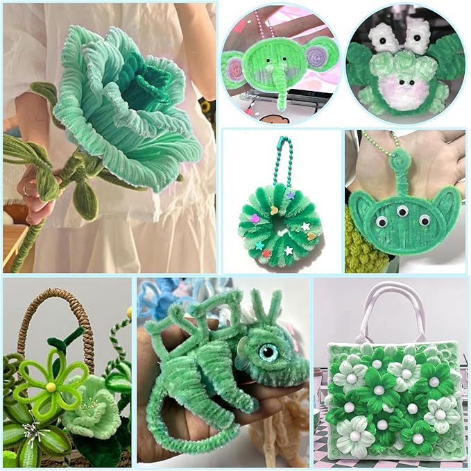 TOAOB 100pcs Pipe Cleaners Gradient Green Chenille Stems for Crafts 12 Inch Fuzzy Sticks Craft Supplies for DIY Art Craft Projects Home Decorations