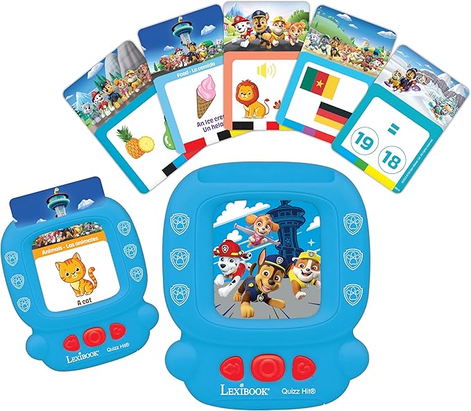 LEXiBOOK, Paw Patrol, Bilingual Interactive Card Reader, Audio Toy to Learn English and Spanish, 150 Double-Sided Educational Cards, Educational Quiz & flashcard Machine, Blue/red, JCR10PAi2