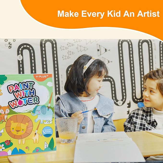 YPLUS Paint with Water Books for Toddlers, Art Craft Toys Watercolor Painting Paper for Kids Gift for Drawing with Brush - Dinosaur