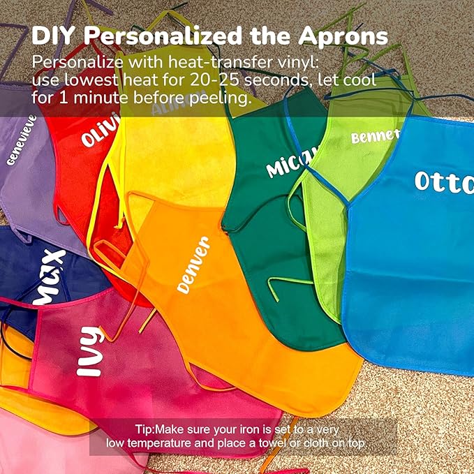 Caydo 15 Pieces Middle Size Kids Painting Apron for Ages 5 to 10, in Kitchen, Classroom, Community Event, Crafts and Art Painting Activity, 15 Colors