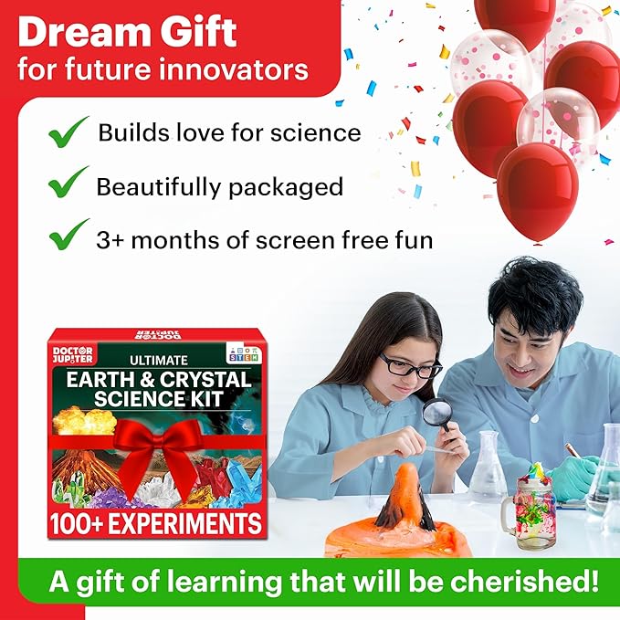 Doctor Jupiter STEM Science Kit - 100+ Experiments| Christmas, Birthday Gift Ideas, Toys for Boys & Girls Ages 7-8-9-10-11-12 Year Old| Volcano Kit, Crystal Growing for Kids - Amazon Exclusive