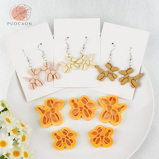 Puocaon Balloon Dog Clay Cutters - 8 Pcs Polymer Clay Cutters for Jewelry Making, Mirrored Balloon Dogs Animal Clay Earring Cutters, Cute Clay Cutters for Polymer Clay Earrings Making Balloon Dogs