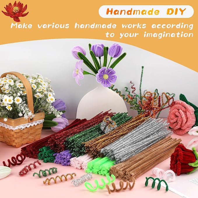 Craft Pipe Cleaners, 100pcs Supplies for Home DIY Handmade Arts, Glitter Pipe Cleaners for Festivals DIY Decorations/Glitter Gold