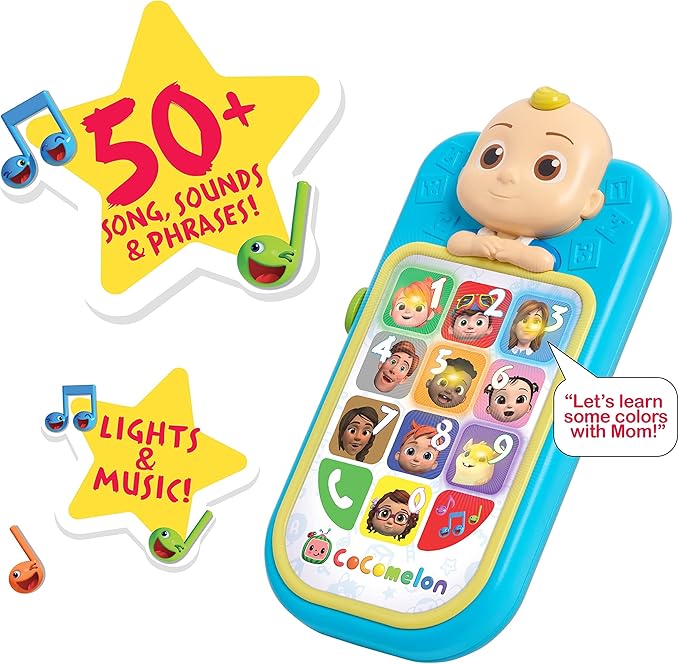 CoComelon JJ’s First Learning Toy Phone for Kids, Lights, Sounds, Music, Letters, Numbers, Colors, Shapes, and Weather, Kids Toys for Ages 18 Month by Just Play
