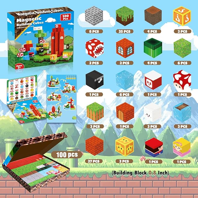 Magnetic Blocks-100PCS Magnetic Toy Set Magnetic Building Blocks, STEM Montessori Sensory Toys for Toddlers Kids Boys Girls Ages 3 4 5 6 7 8 9 10 Christmas Birthday Gifts Boys