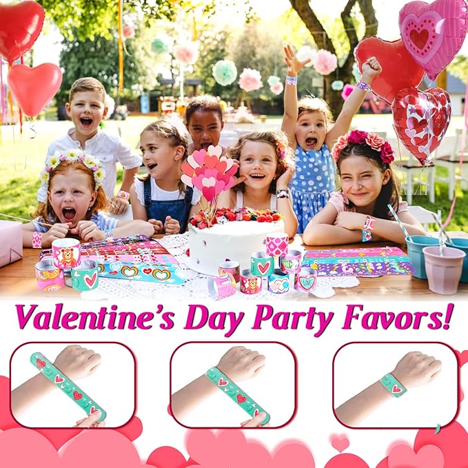Valentine's Day Slap Bracelets 48Pcs Valentine's Day Party Favors for Kids Valentine's Day Snap Bracelets Party Supplies Valentine's Prize for student Valentine's Day Gift for Class Goodie Bag Fillers