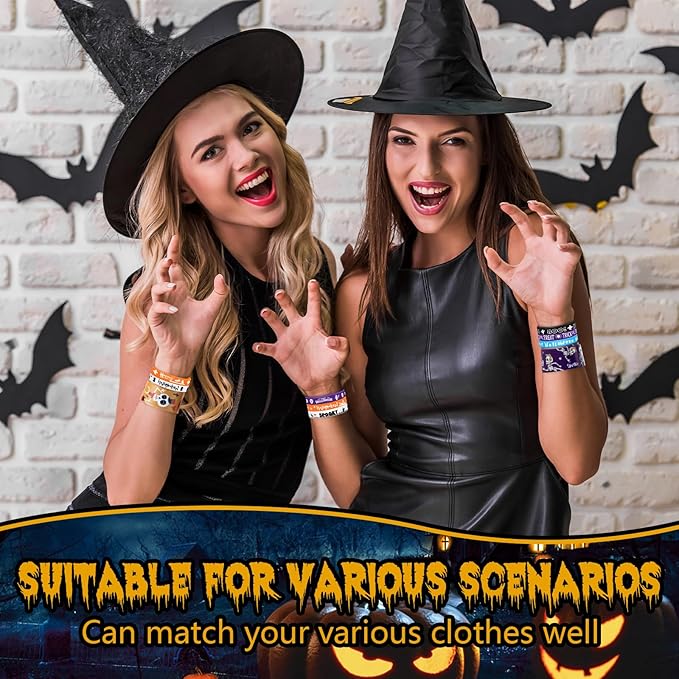 Wettarn 240 Pcs Halloween Party Favors Halloween Slap Bracelets for Kids Rubber Wristbands Bulk Silicone Bracelets Assorted Halloween Party Supplies for Boys Girls Prize Gifts Treat Filler (Halloween)