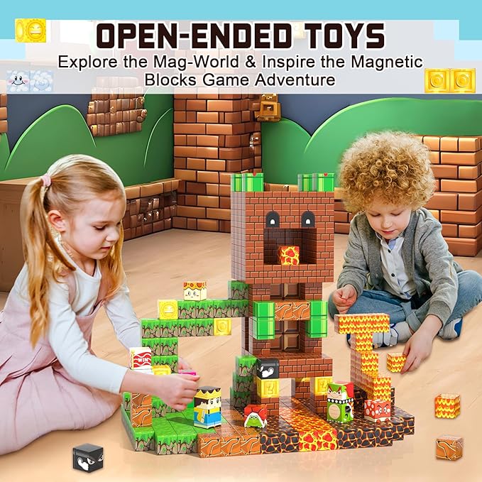 Soyee Magnetic Blocks - Build Mine Magnet World Kids Games Magnetic Building Toys Kingdom & Lava World Adventure 1'' Magnetic Cubes STEM Toys Christmas Birthday Gifts for 3+ Years Old Boys Girls
