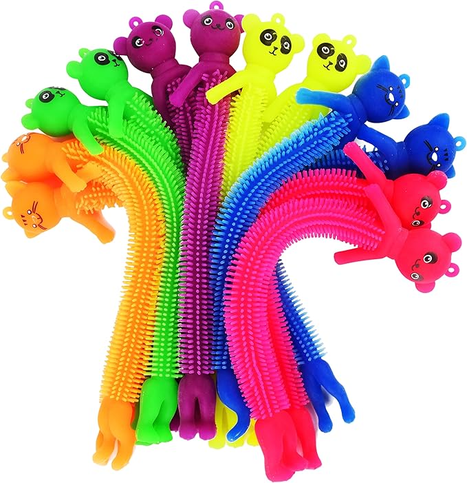 Special Supplies Kid’s Sensory Toys Fidget Strings with Cute Animal Faces, Set of 12, Tactile Stimulation for Hand-Eye Coordination, Textured Stretchy Silicone, Fun for Girls and Boys